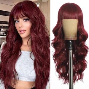 Wine red Wigs with Bangs for Women
